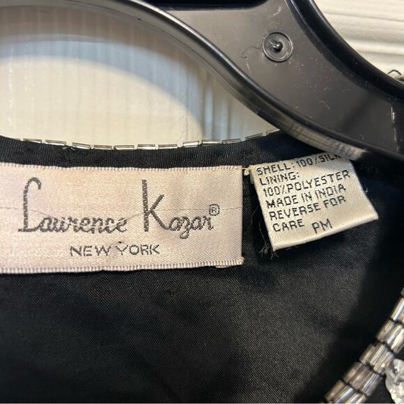 Laurence Kazar Sequin Beaded Top Cardigan 100% Silk Made in India Black Silver - Picture 3 of 5